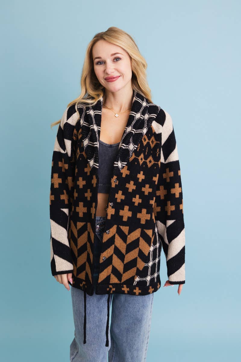 Sierra Spirit Geometric Street Style Knit Cardigan