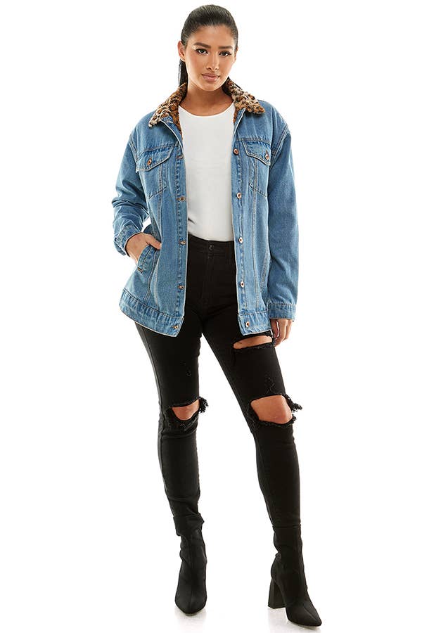 Sherpa Lined Long Denim Jacket