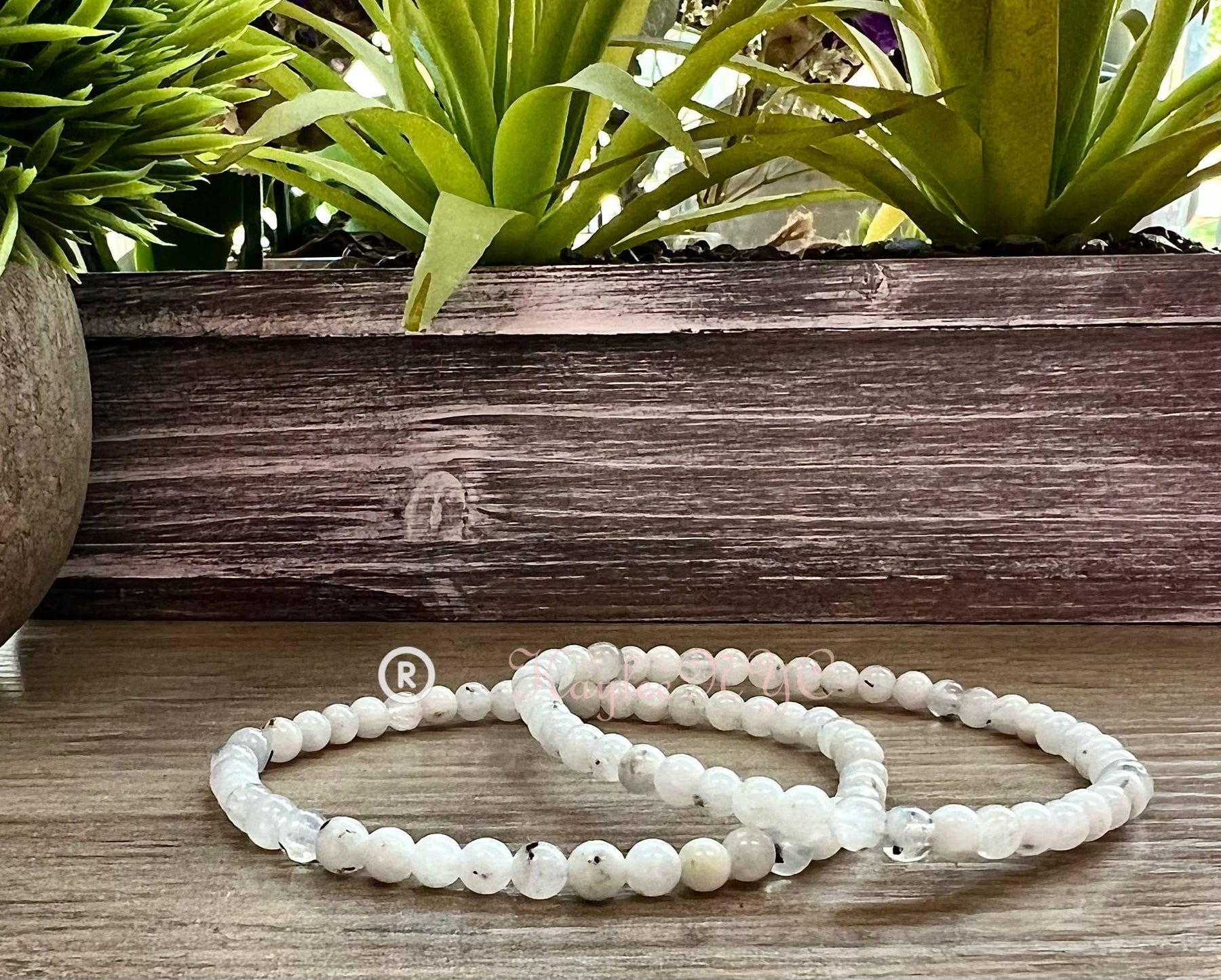 Natural Rainbow Moonstone 4mm 7.5” Crystal Healing Stretch Bracelet