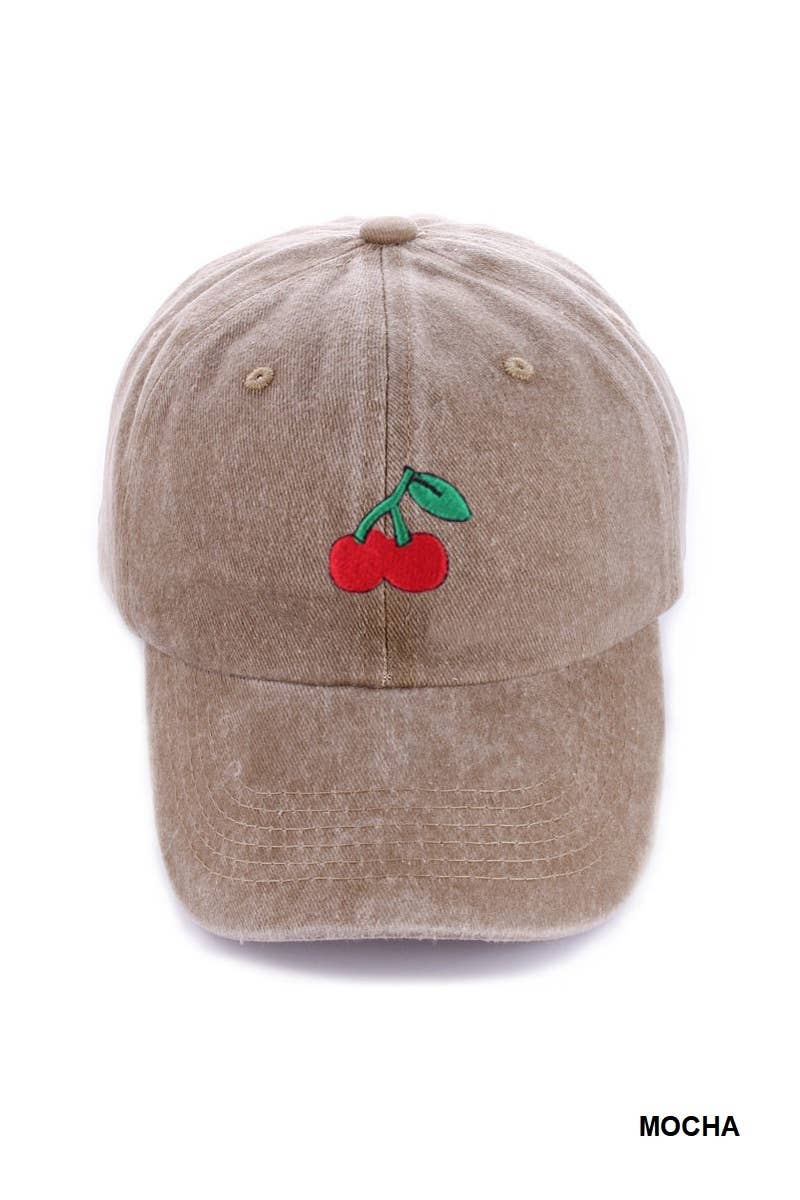 Cherry Embroidered Washed Cap