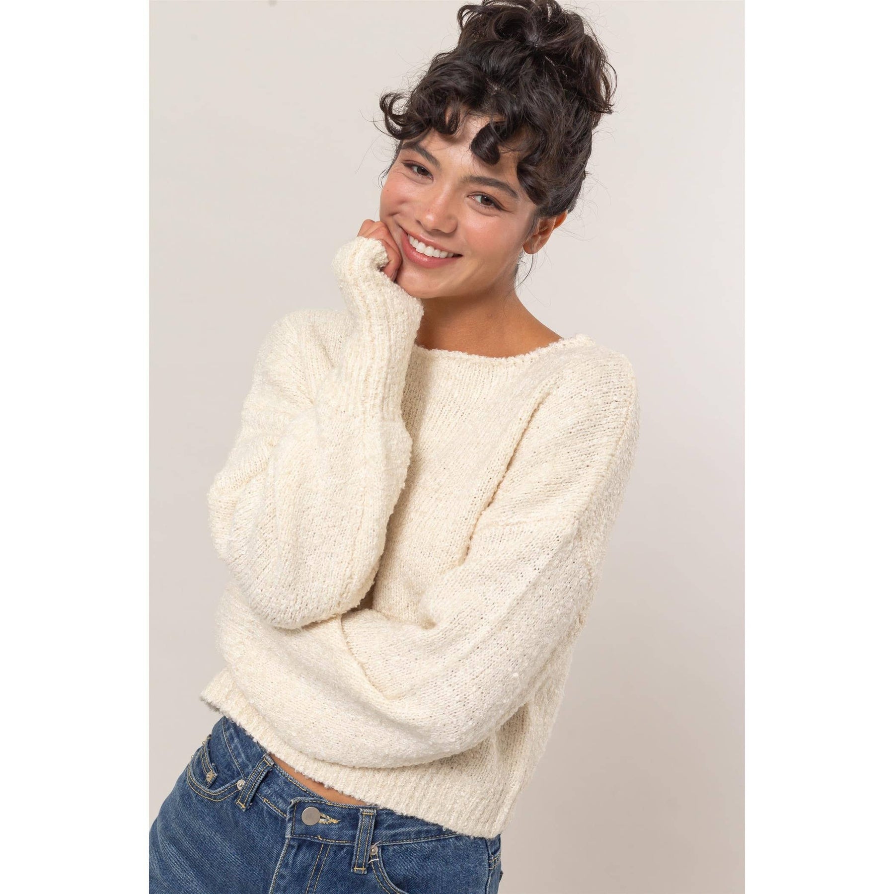 Drop Shoulders Boucle Sweater