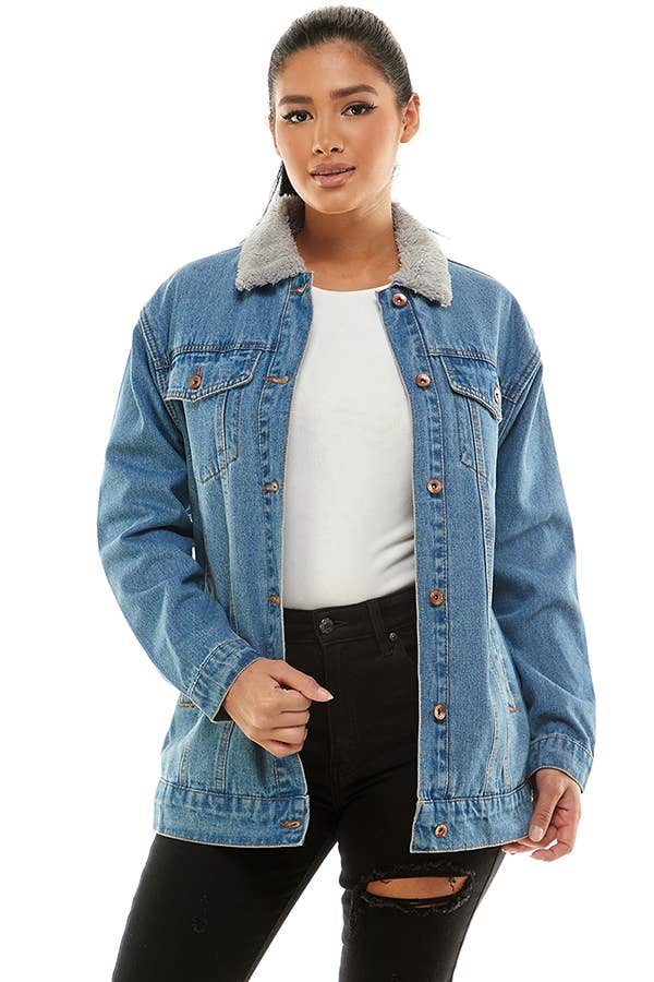 Sherpa Lined Long Denim Jacket