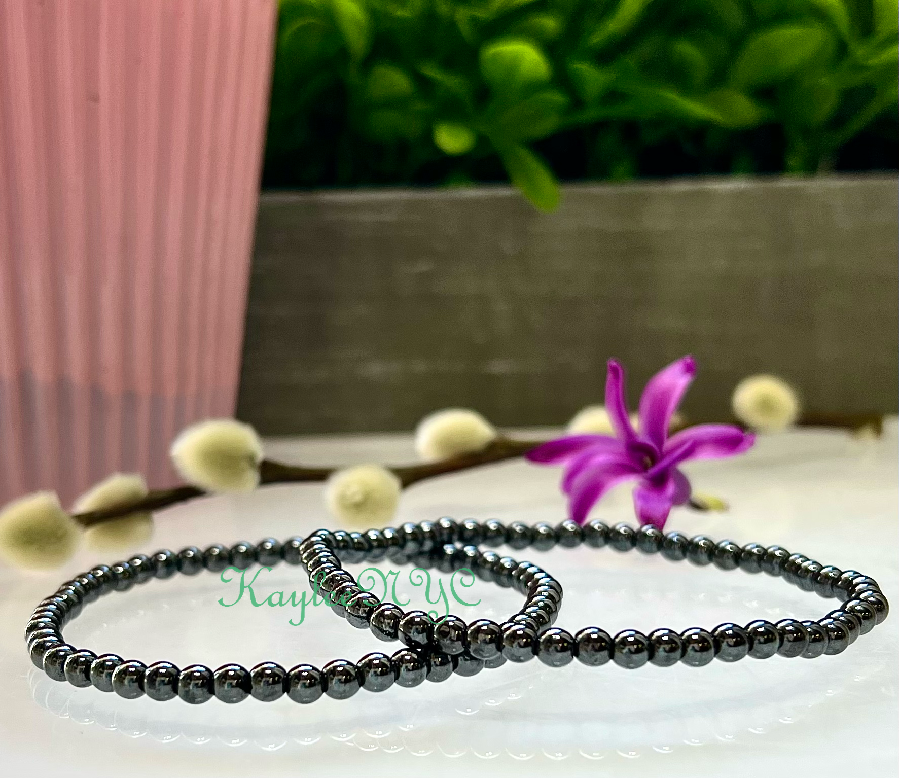 Natural Hematite 4mm 7.5” Crystal Stretch Bracelet