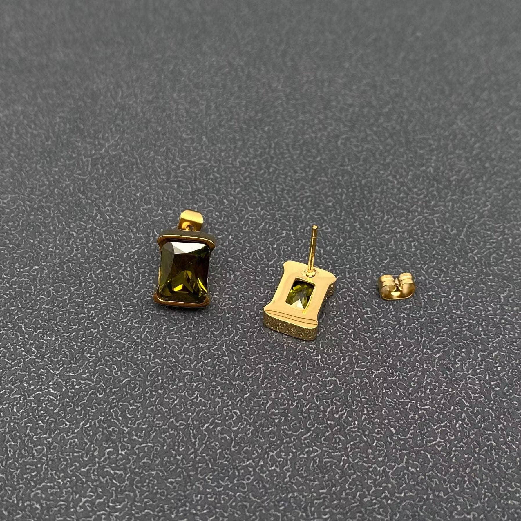 Sparkling Colored Zircon 18K Gold Plated SS Ear Studs - FGS