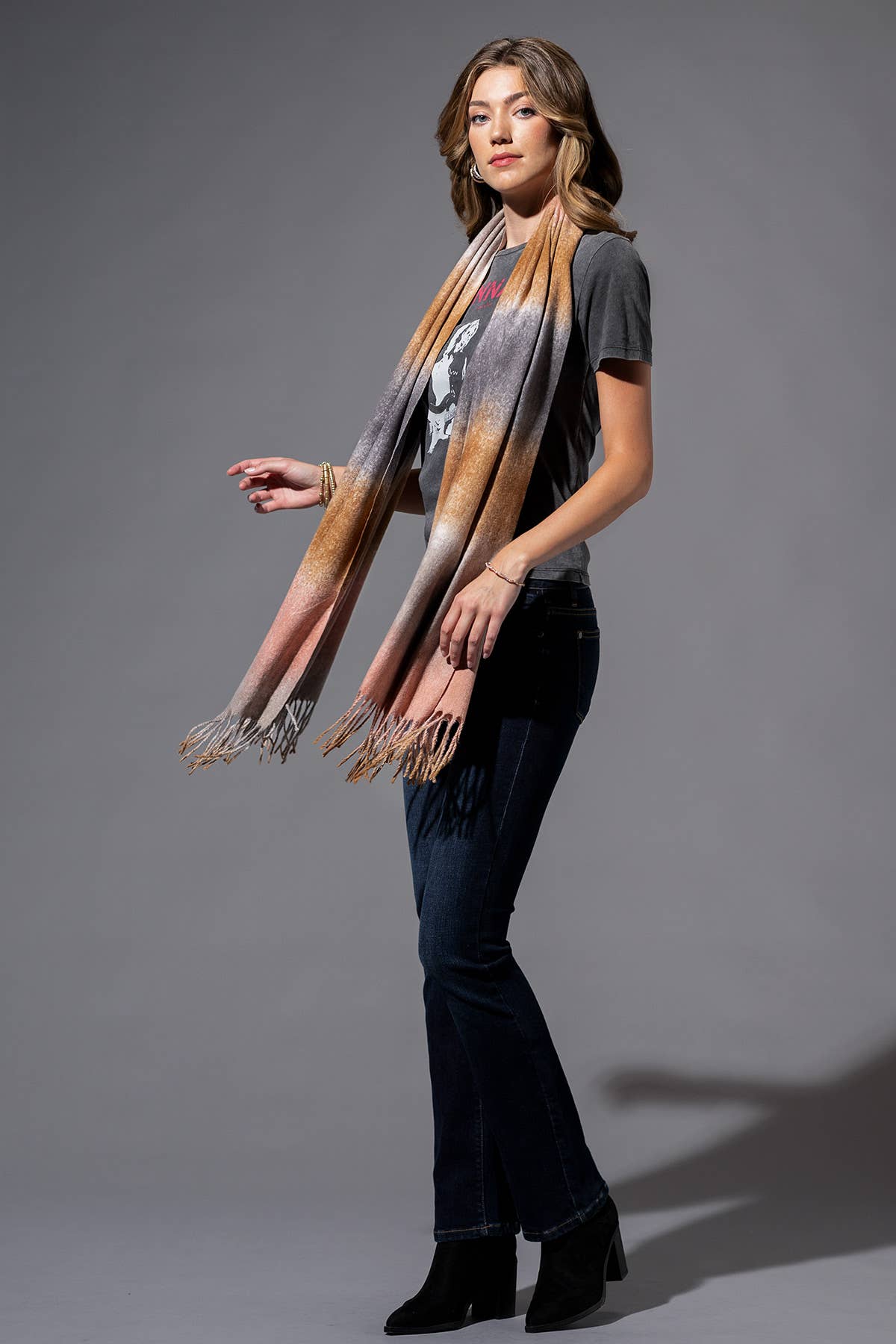 Multi-Color Oblong Scarf with Tassel