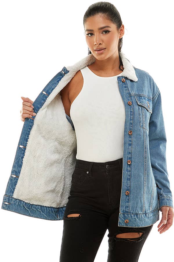 Sherpa Lined Long Denim Jacket
