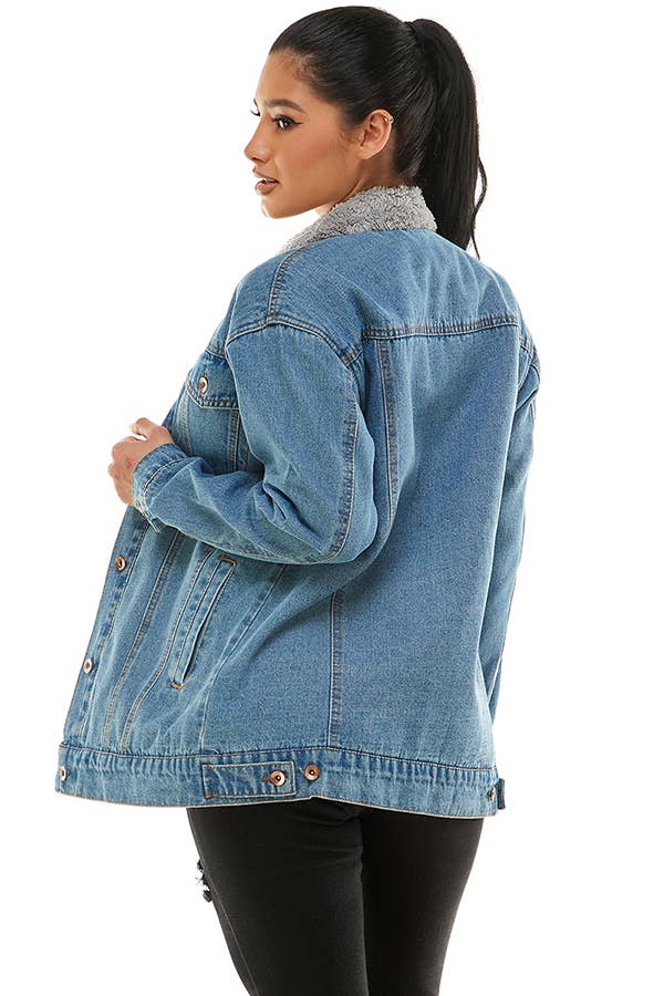 Sherpa Lined Long Denim Jacket