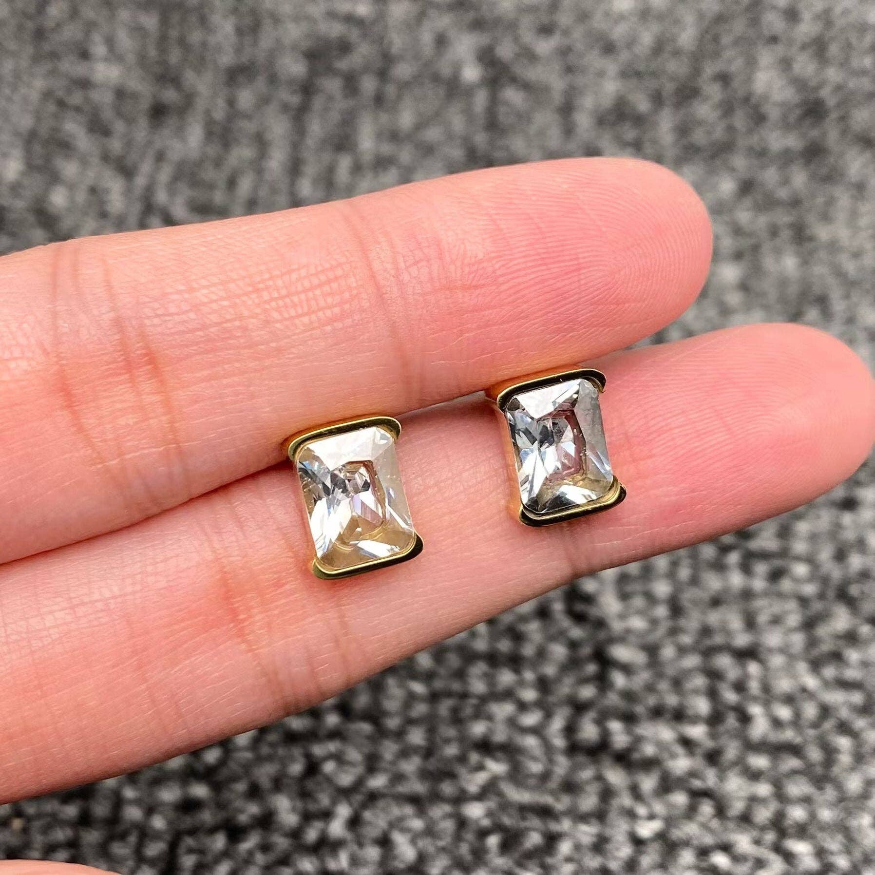 Sparkling Colored Zircon 18K Gold Plated SS Ear Studs - FGS