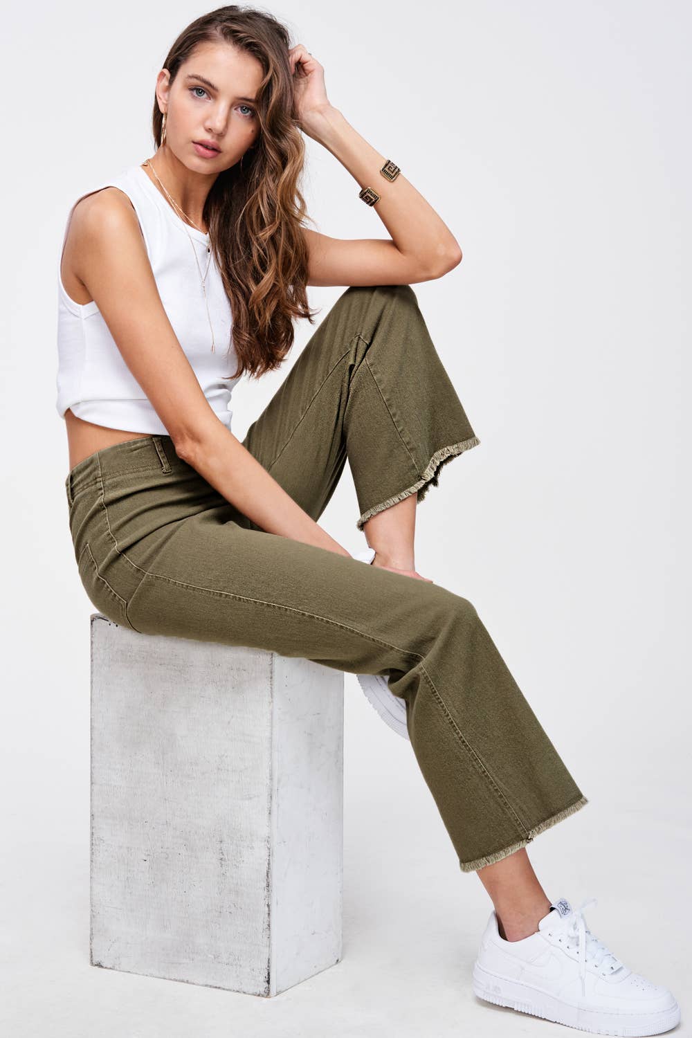Soft Washed Stretchy High Waisted Flare Pants: Washed Black / M