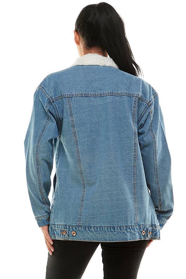Sherpa Lined Long Denim Jacket