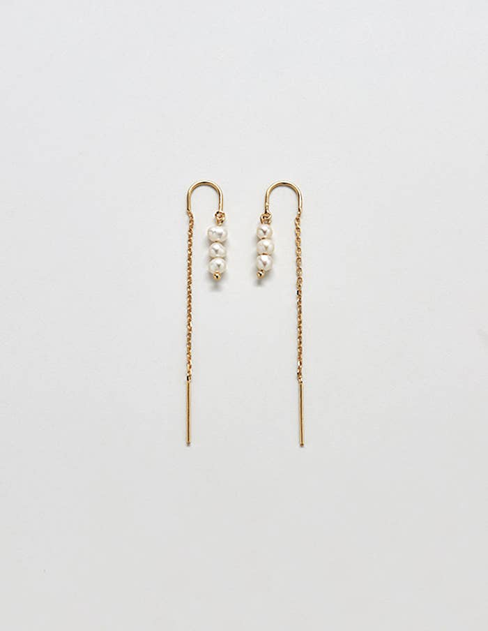 Triple Pearl Drop Threader Earring - Teacher Appreciation/Graduation or Wedding/Bridal Jewelry