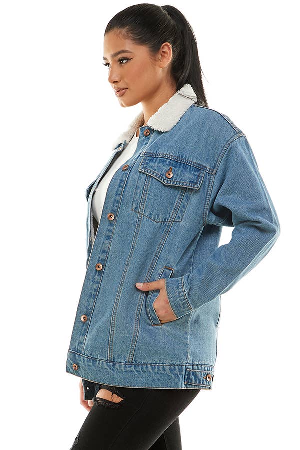Sherpa Lined Long Denim Jacket