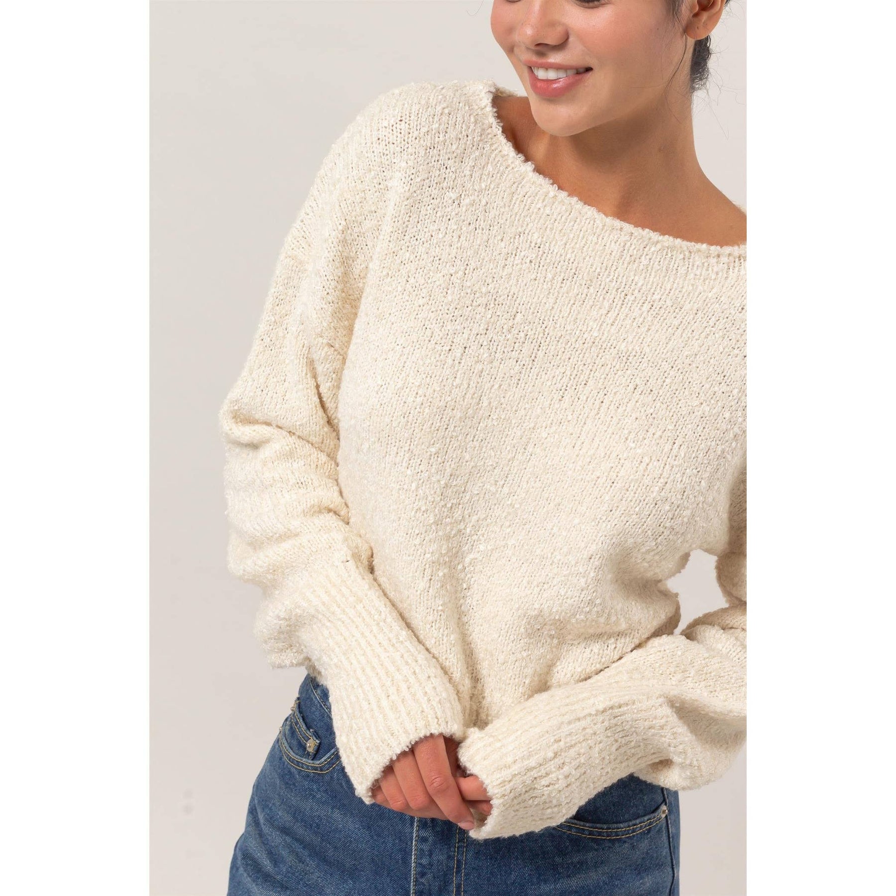 Drop Shoulders Boucle Sweater