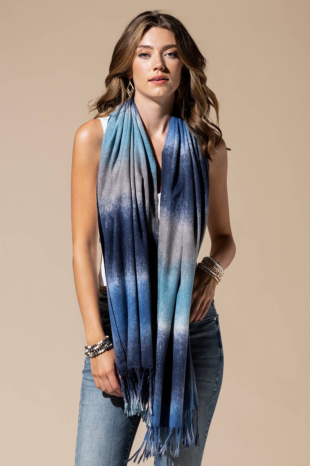 Multi-Color Oblong Scarf with Tassel
