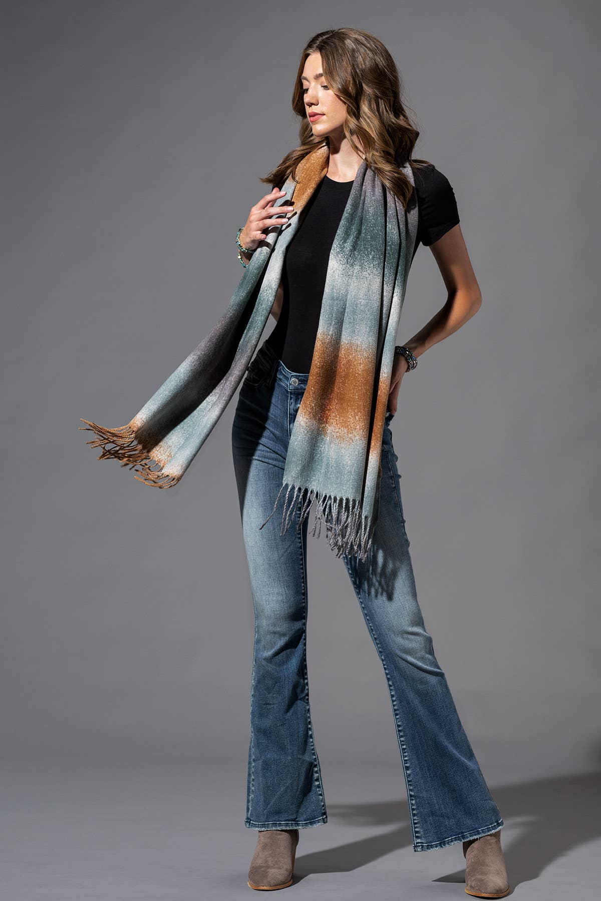 Multi-Color Oblong Scarf with Tassel
