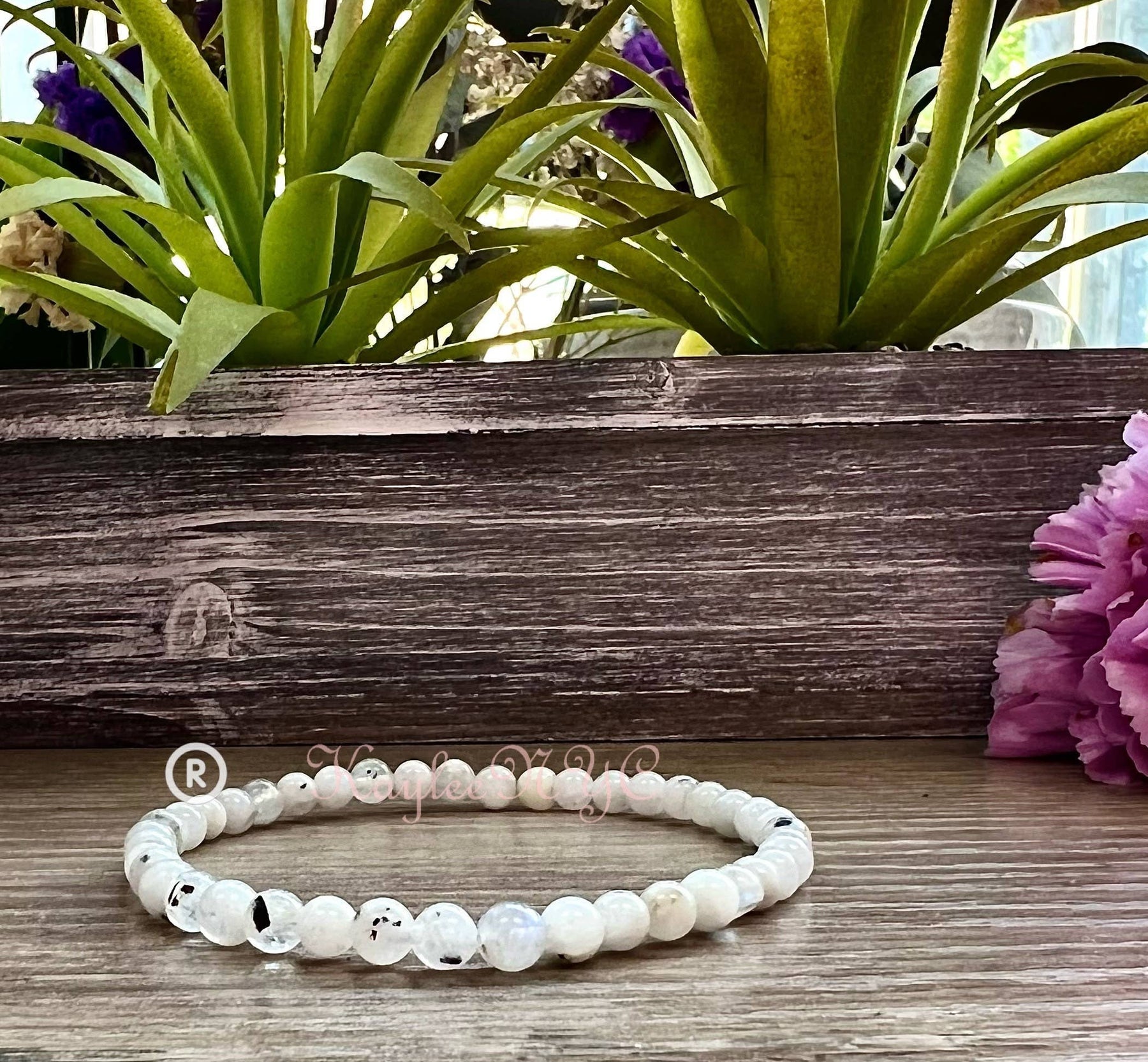 Natural Rainbow Moonstone 4mm 7.5” Crystal Healing Stretch Bracelet