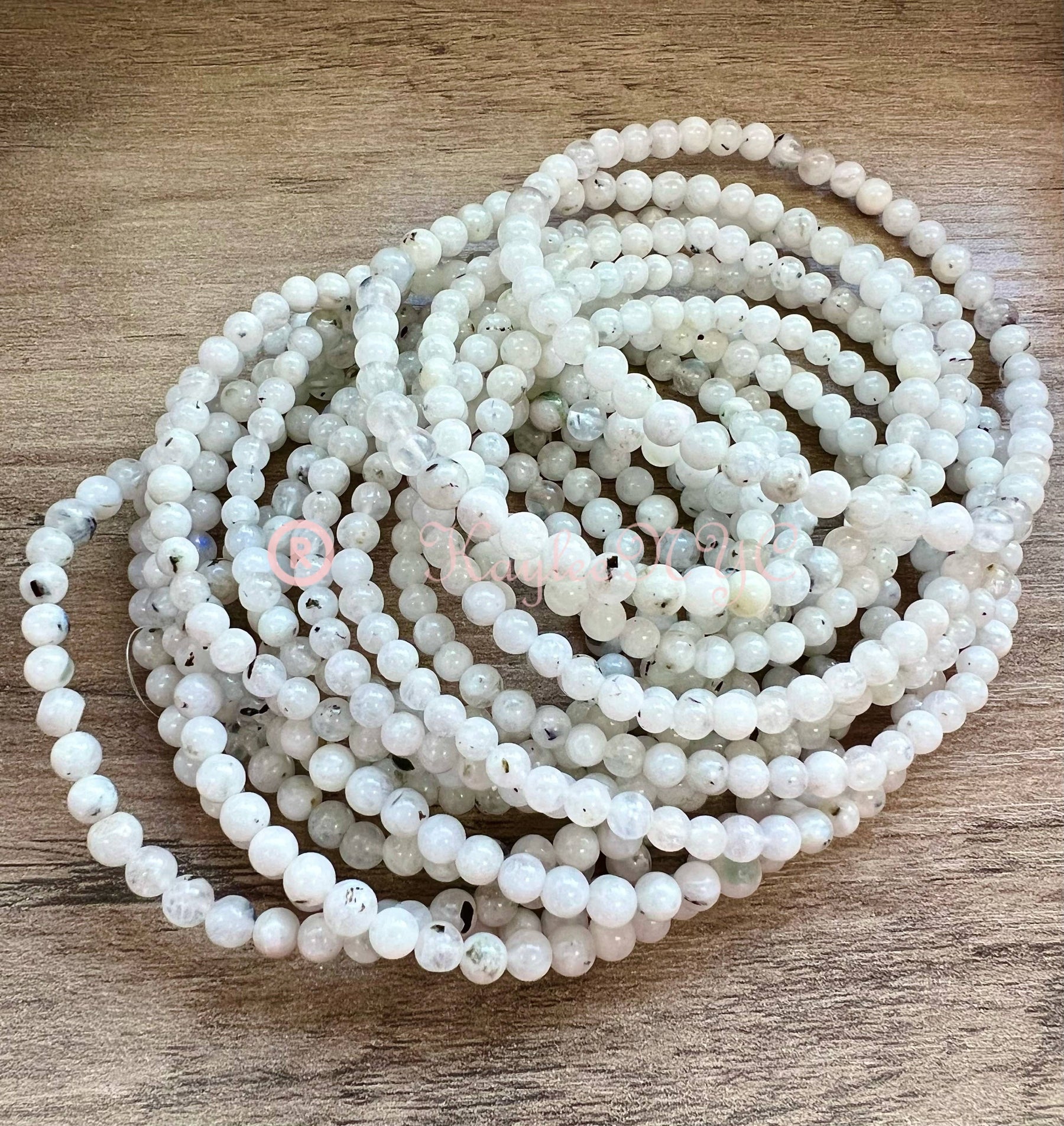Natural Rainbow Moonstone 4mm 7.5” Crystal Healing Stretch Bracelet