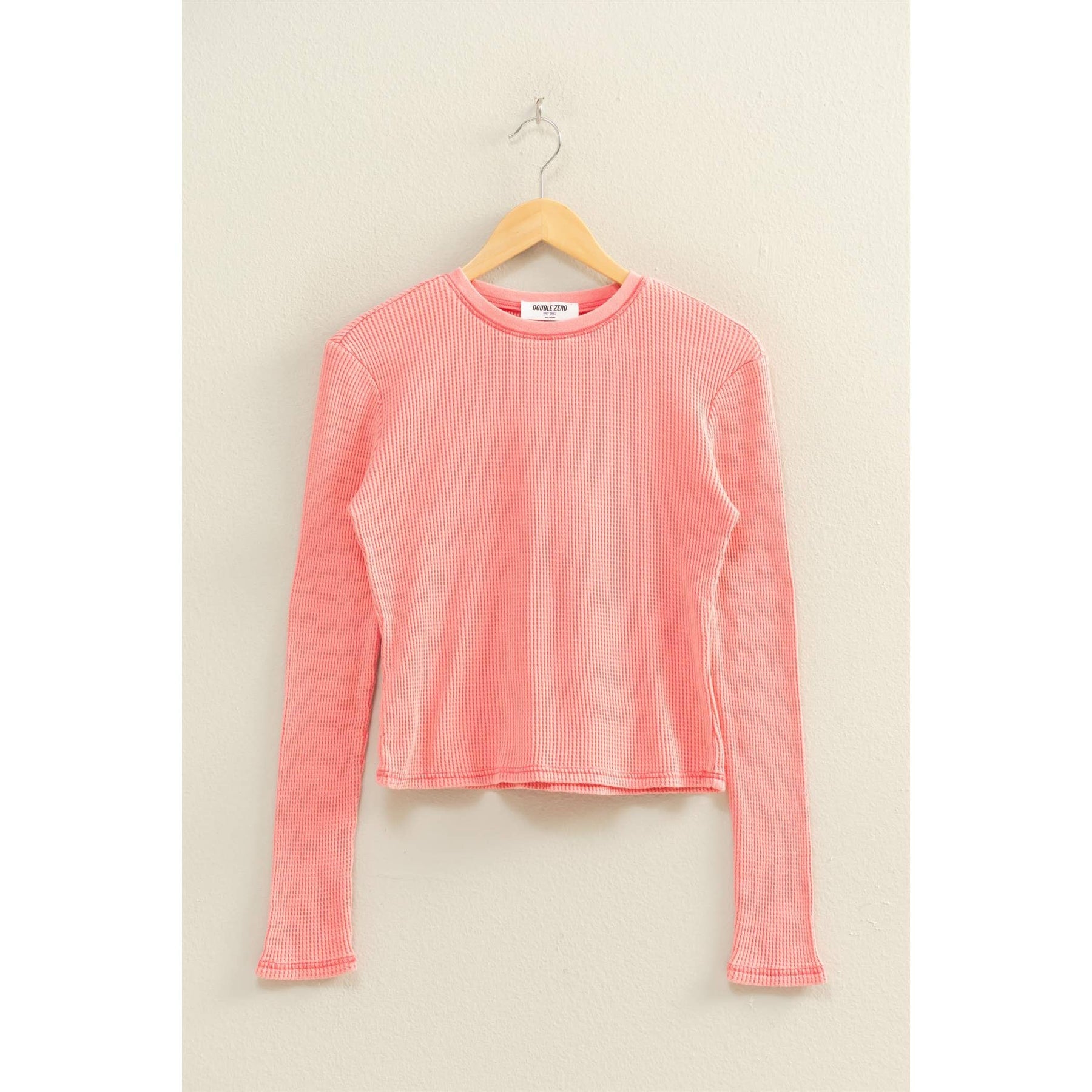 Mineral Wash Waffle Knit Long Sleeve Top
