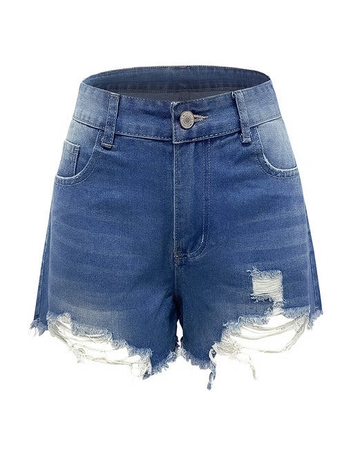 Distressed Fringe Edge Washed Ripped Denim Shorts