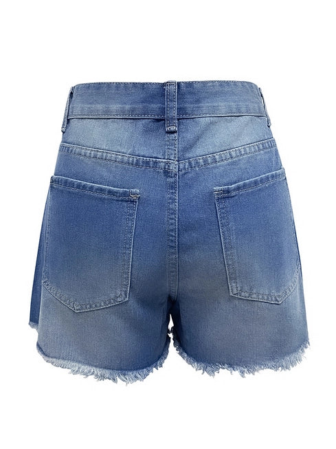 Distressed Fringe Edge Washed Ripped Denim Shorts