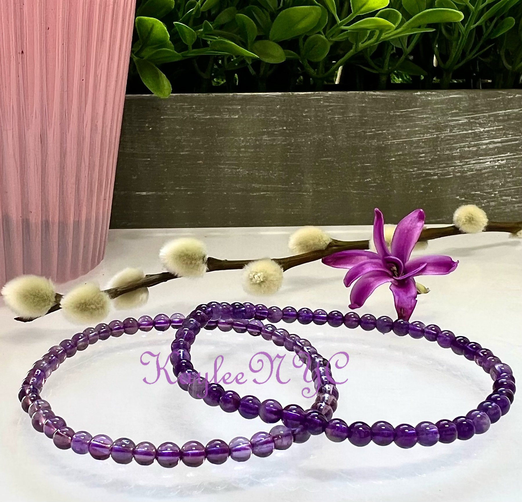 Natural Amethyst 4mm 7.5” Crystal Healin