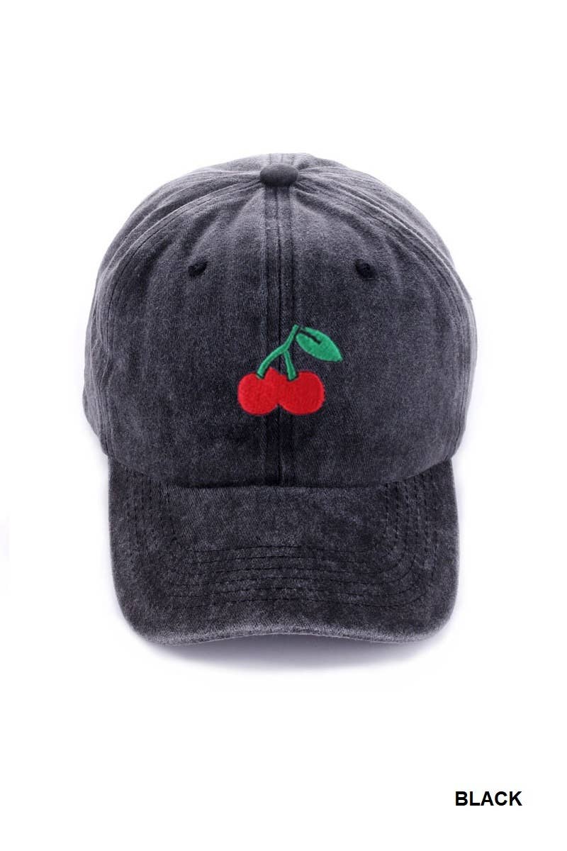 Cherry Embroidered Washed Cap