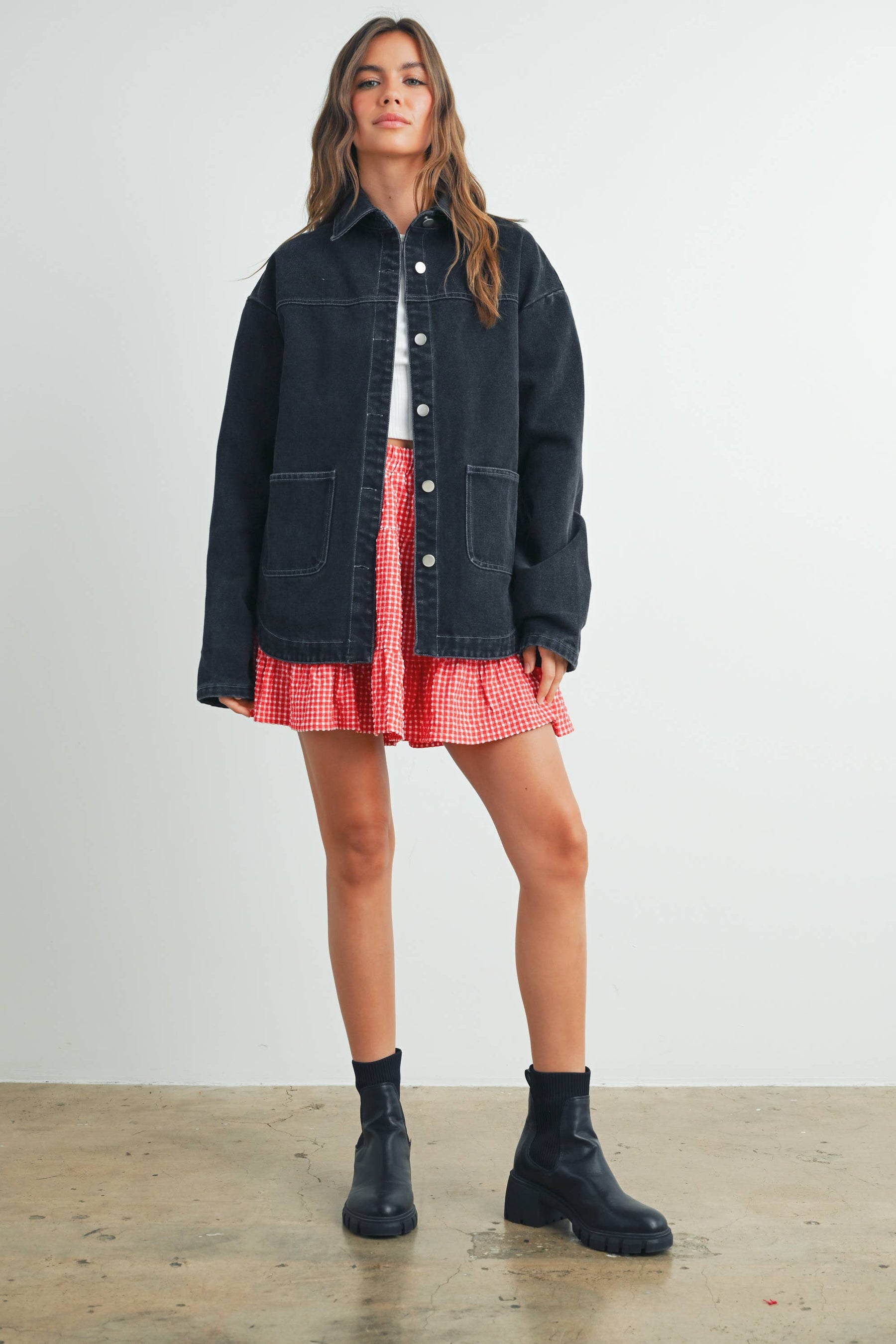 High Waist Tiered Check Skirt