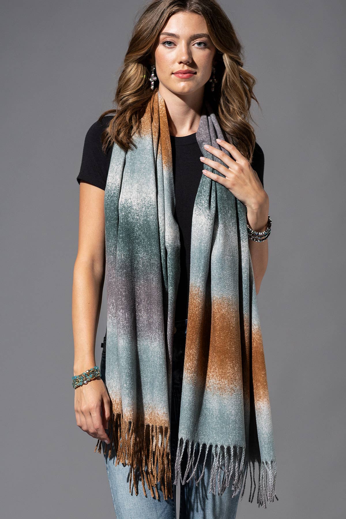 Multi-Color Oblong Scarf with Tassel