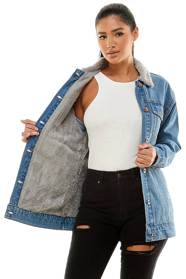 Sherpa Lined Long Denim Jacket