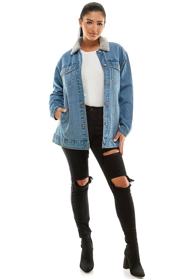 Sherpa Lined Long Denim Jacket