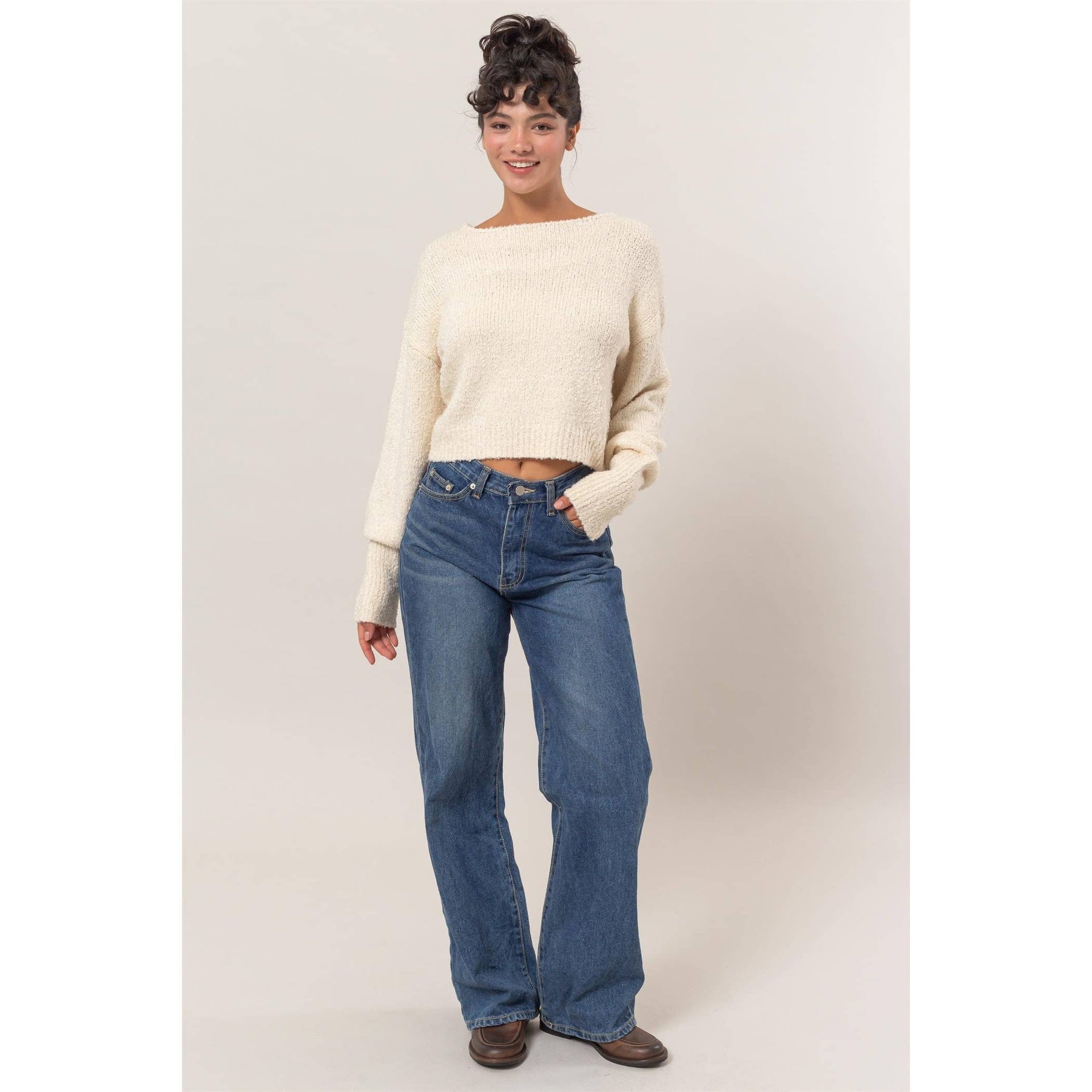 Drop Shoulders Boucle Sweater