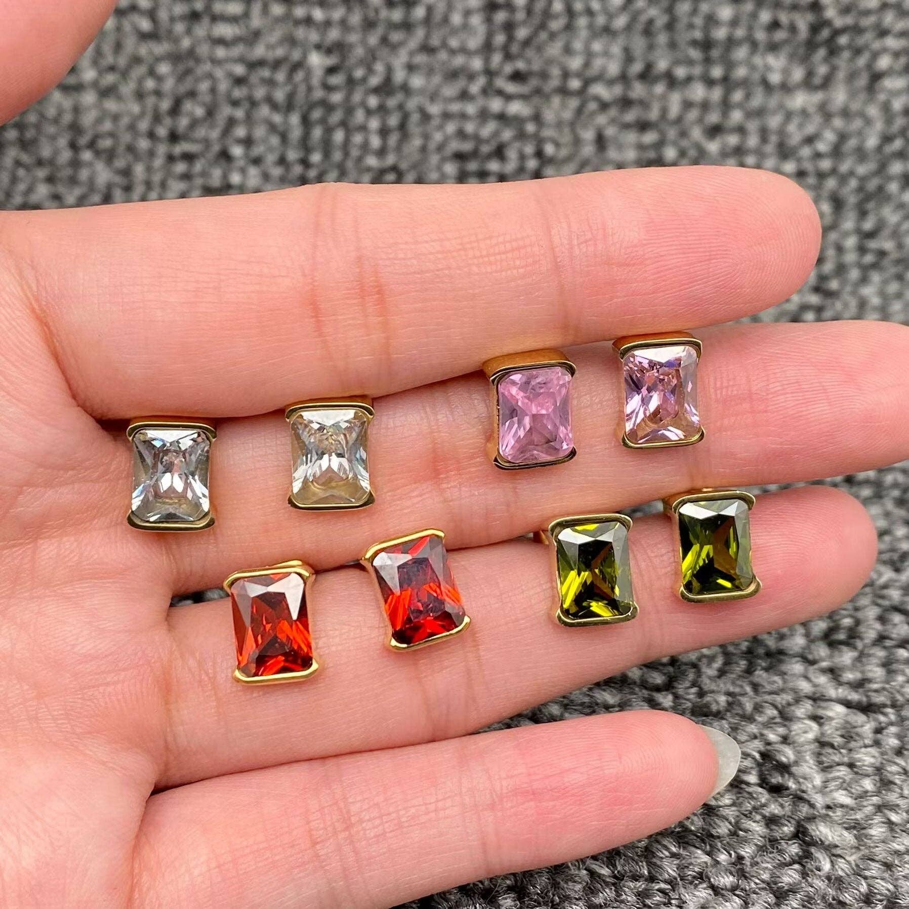 Sparkling Colored Zircon 18K Gold Plated SS Ear Studs - FGS