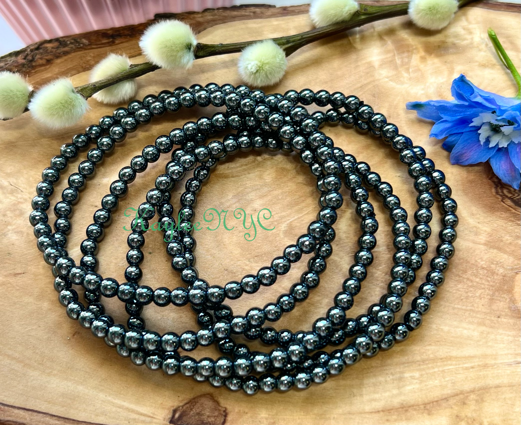 Natural Hematite 4mm 7.5” Crystal Stretch Bracelet