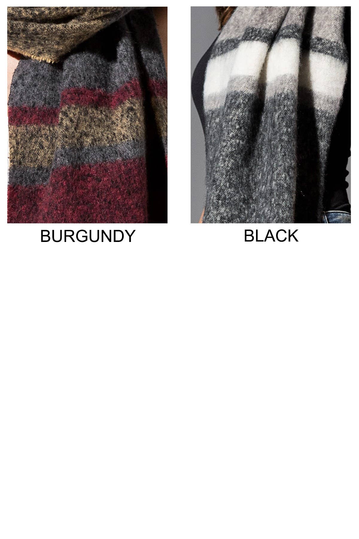 Giant Plaid Pattern Oblong Scarf with Fringe
