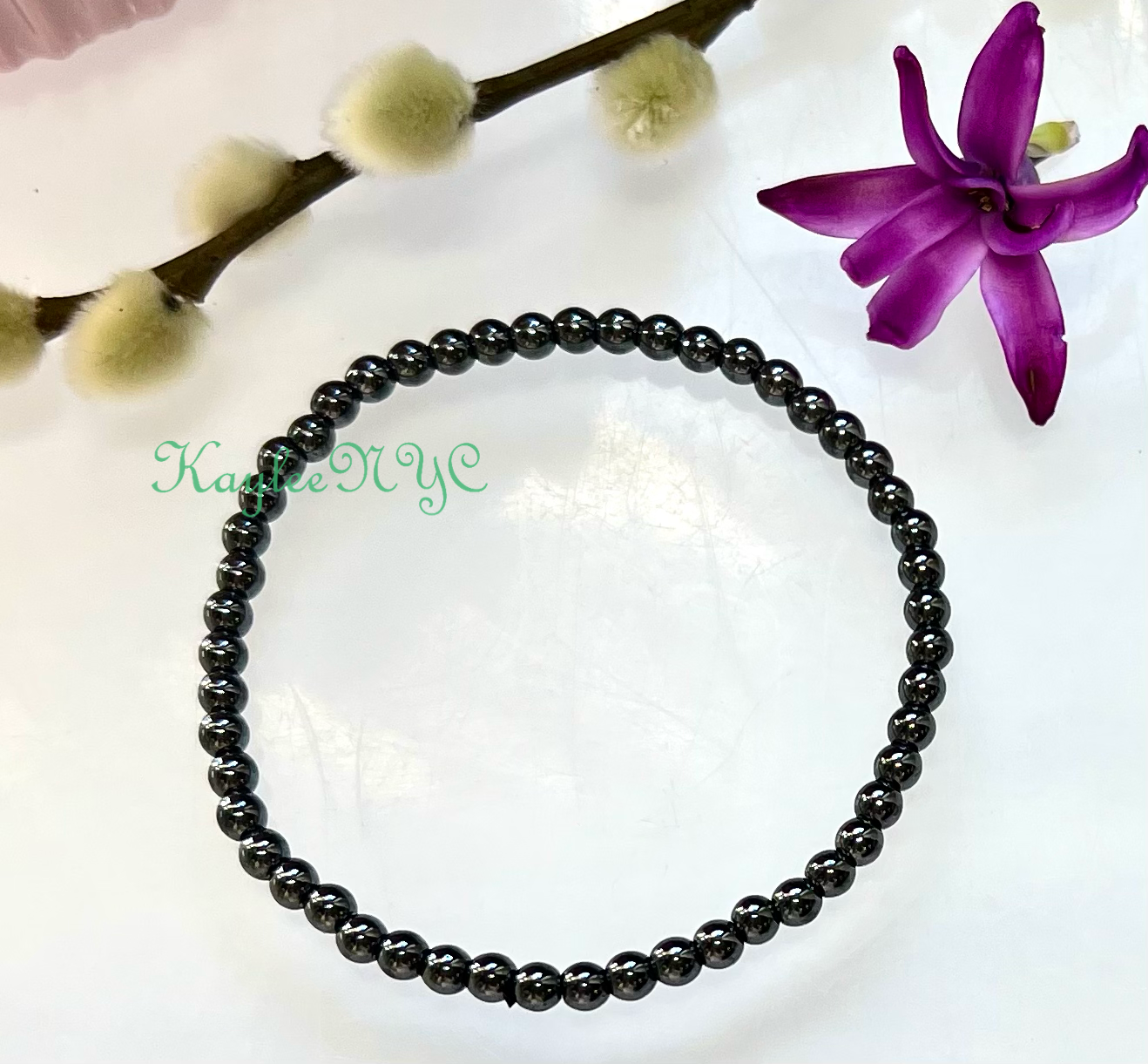 Natural Hematite 4mm 7.5” Crystal Stretch Bracelet