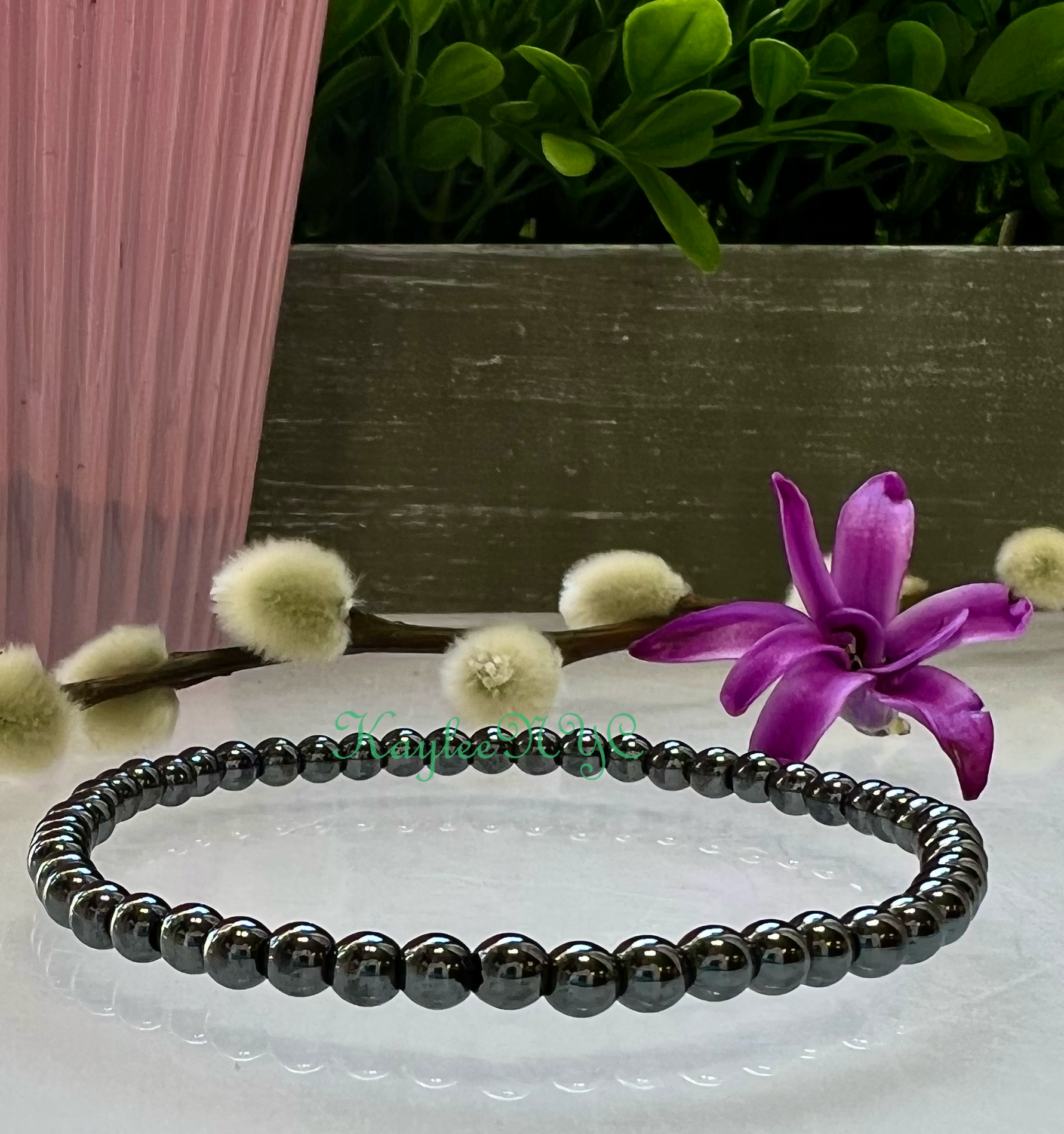 Natural Hematite 4mm 7.5” Crystal Stretch Bracelet