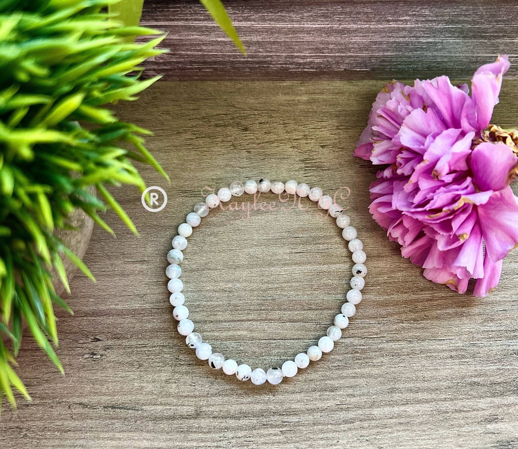 Natural Rainbow Moonstone 4mm 7.5” Crystal Healing Stretch Bracelet