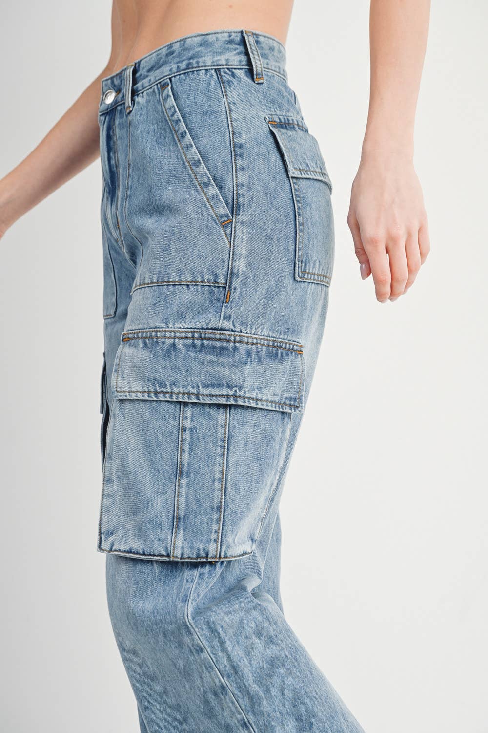 HIGH RISE WIDE BAGGY CARGO JEANS: DK.WASH / L