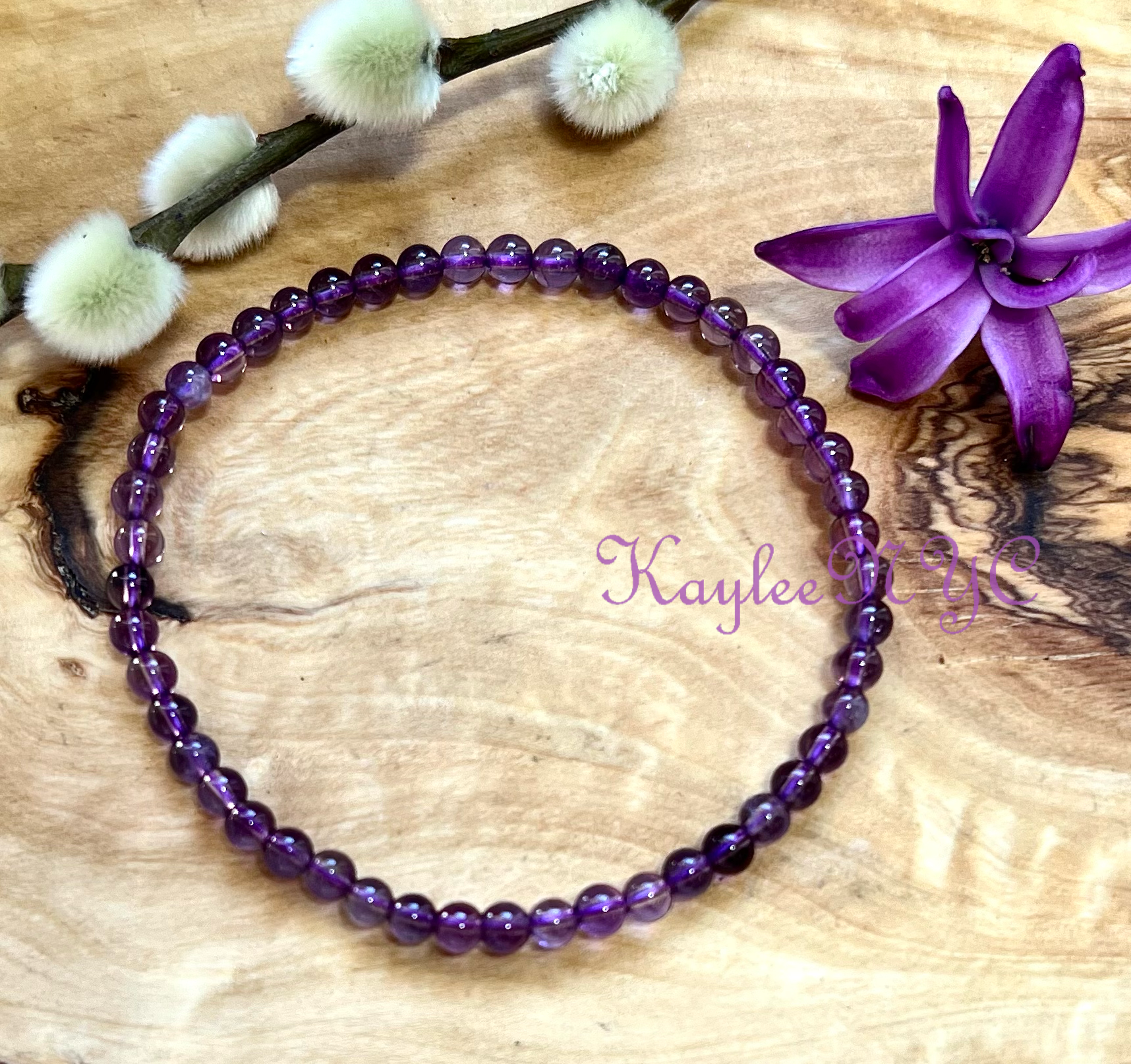 Natural Amethyst 4mm 7.5” Crystal Healin