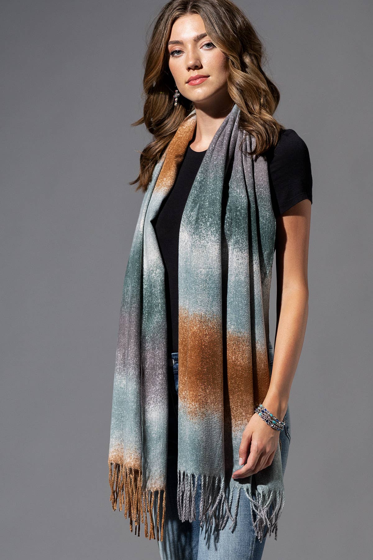 Multi-Color Oblong Scarf with Tassel