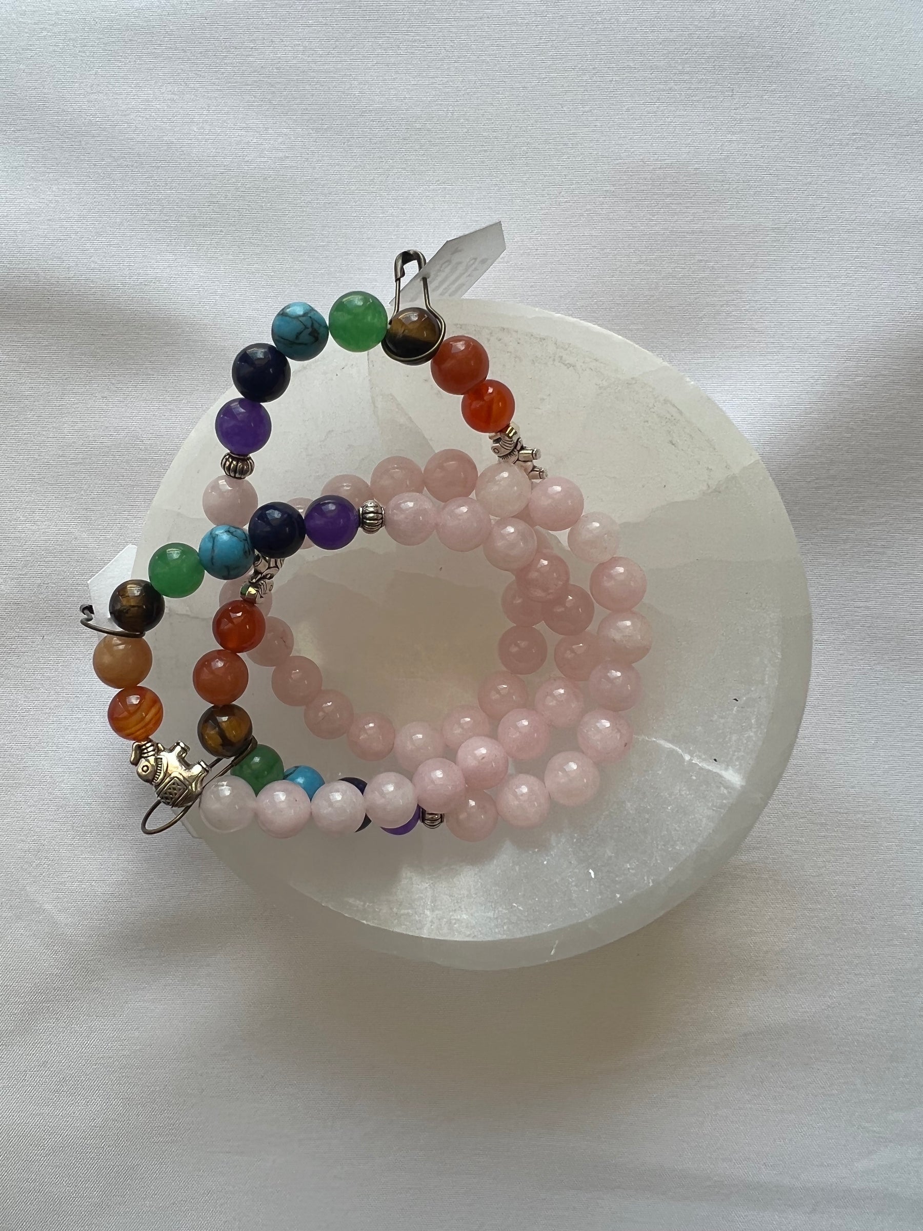 7 chakra rose quartz bracelet