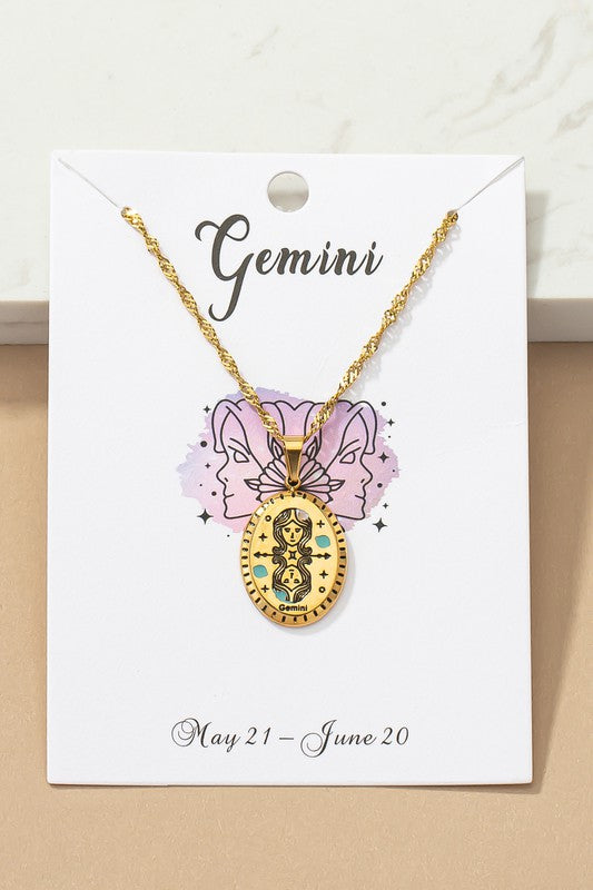 Gemini Zodiac Sign Pendant Necklace
