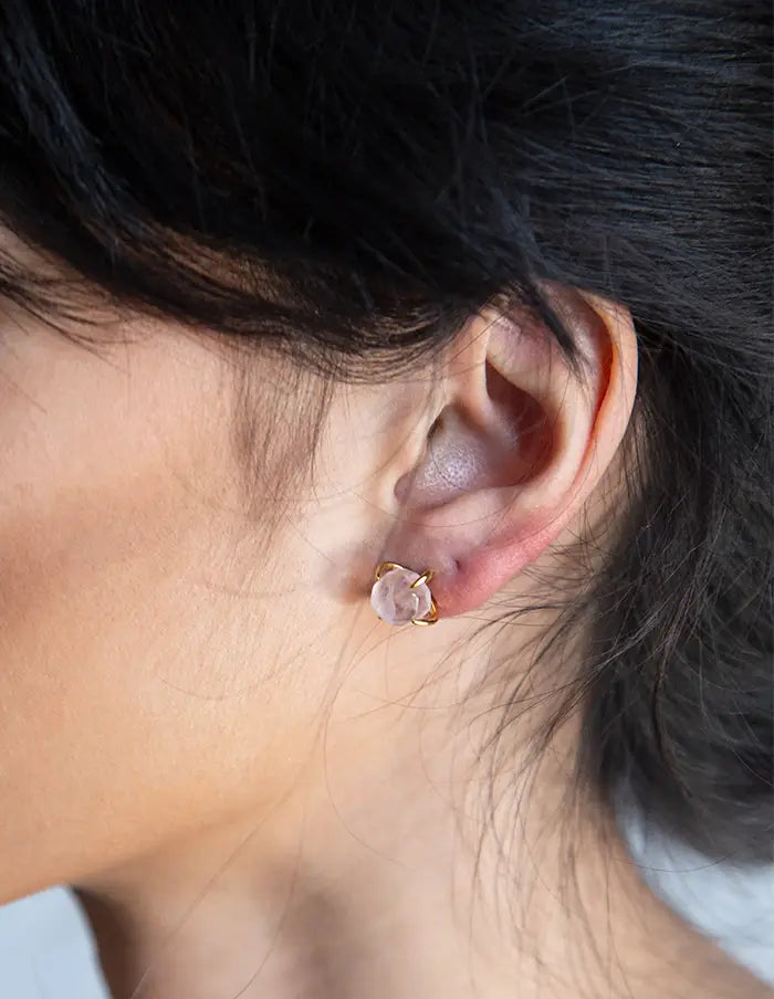 Rose Quartz Gold Claw Gemstone Studs
