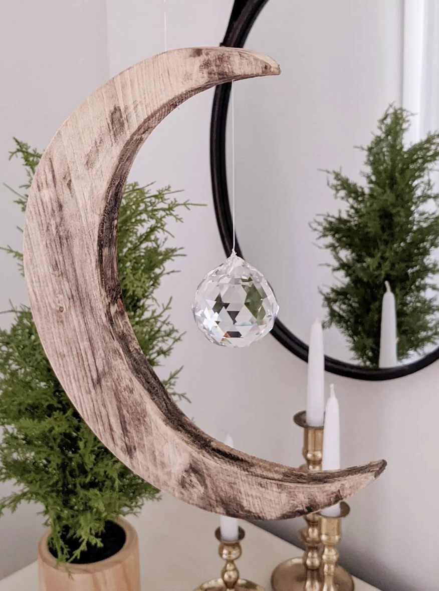 Boho Wooden Moon Suncatcher
