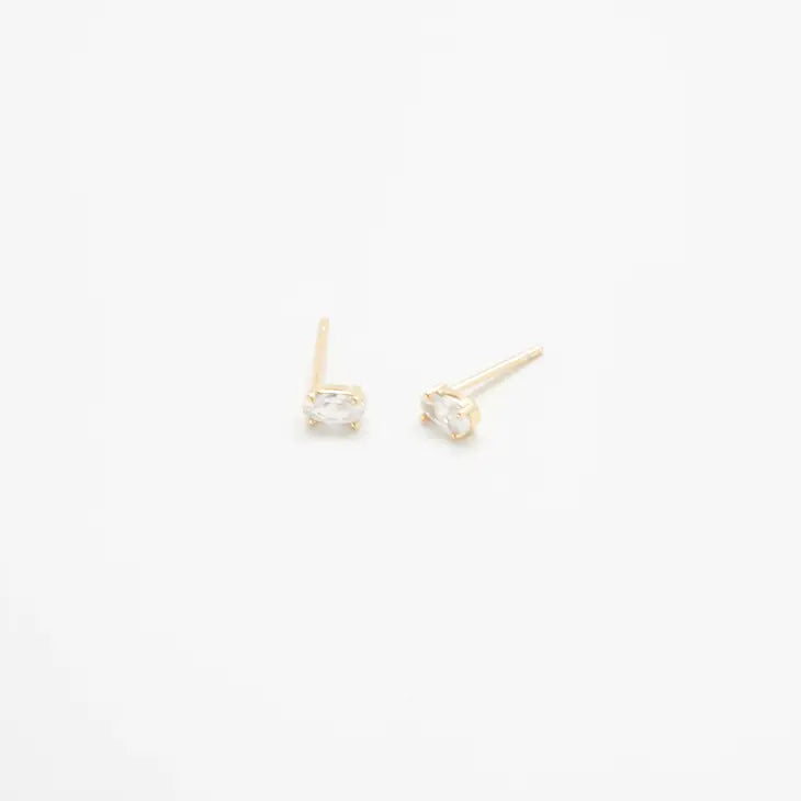 White CZ Oval Stud Earrings