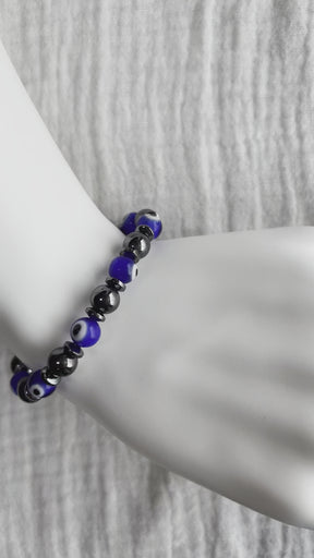 Hematite and Evil Eye Bracelet on wrist - video