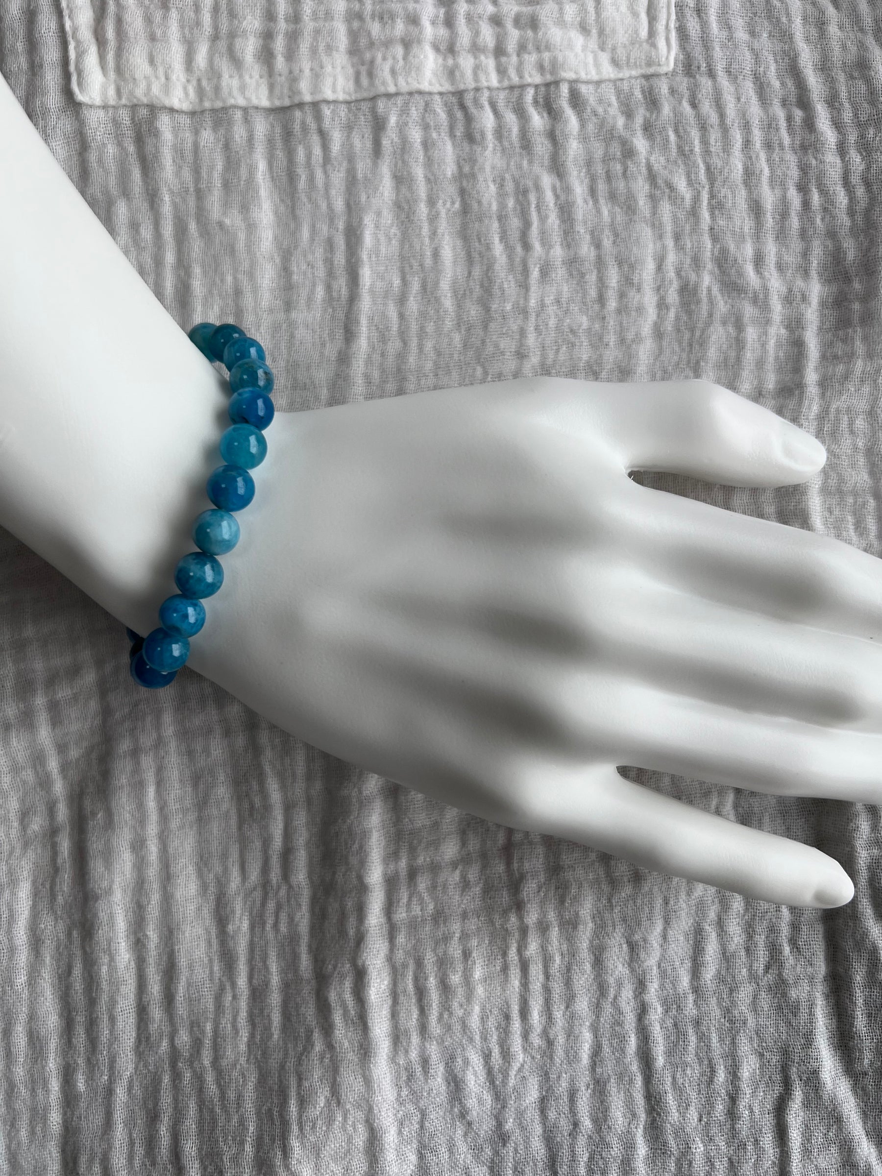 Blue Apatite Bracelet on wrist