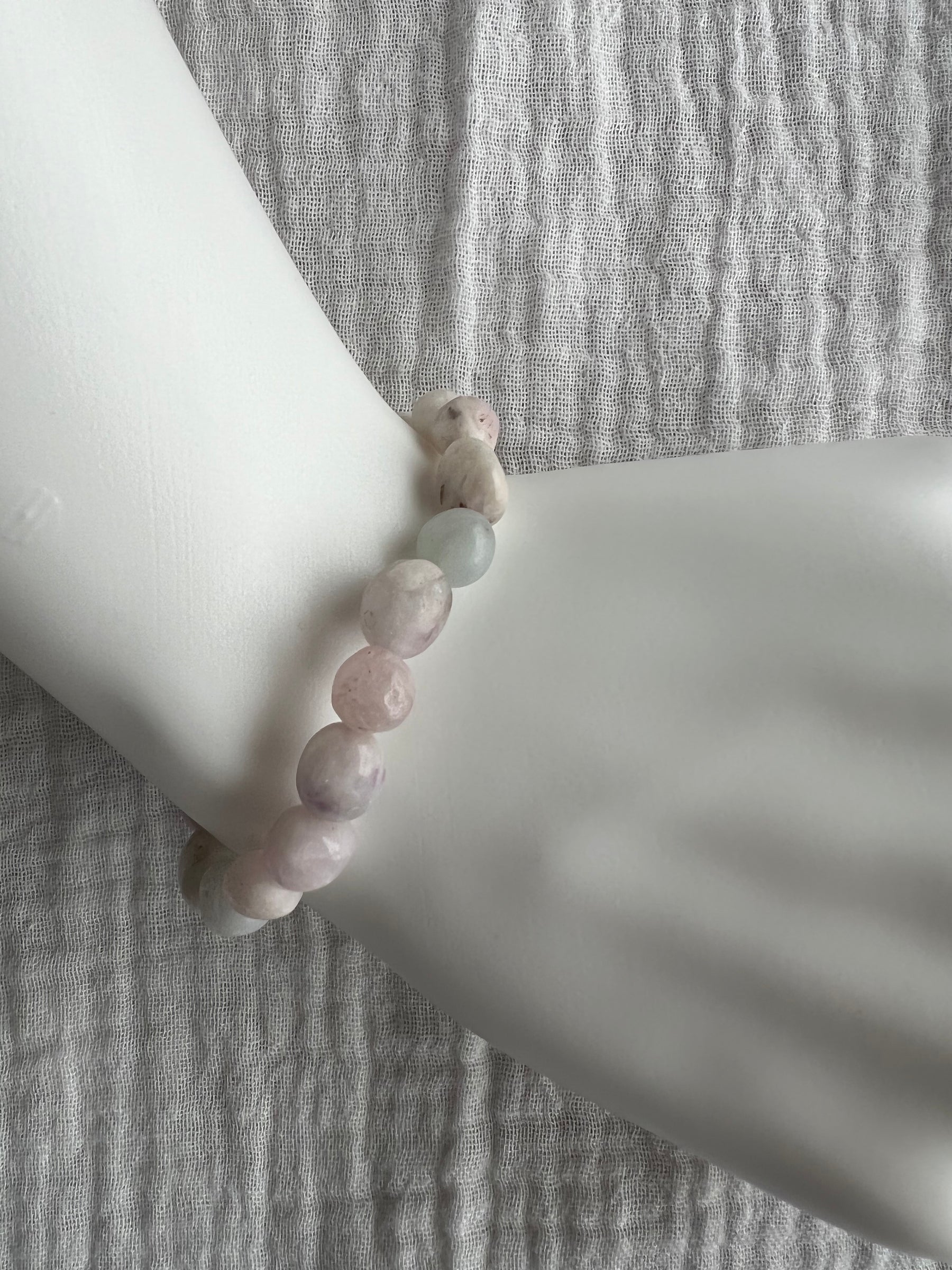 Morganite and Beryl Bracelet on wrist