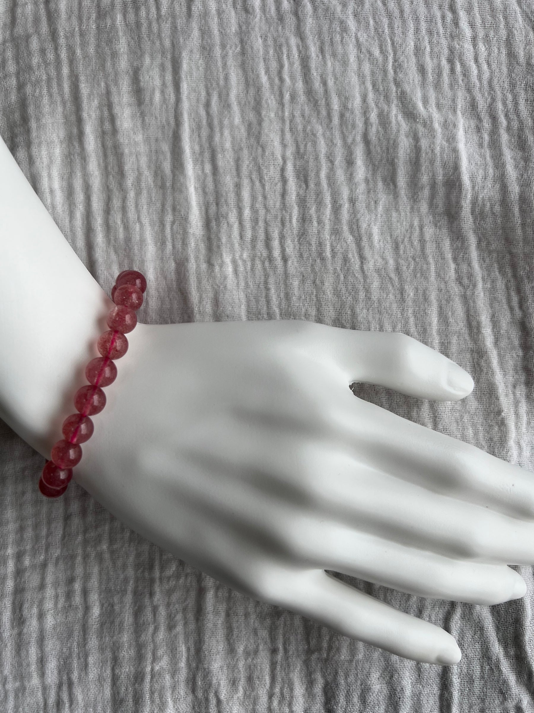 Strawberry Quartz Bracelet on wrist