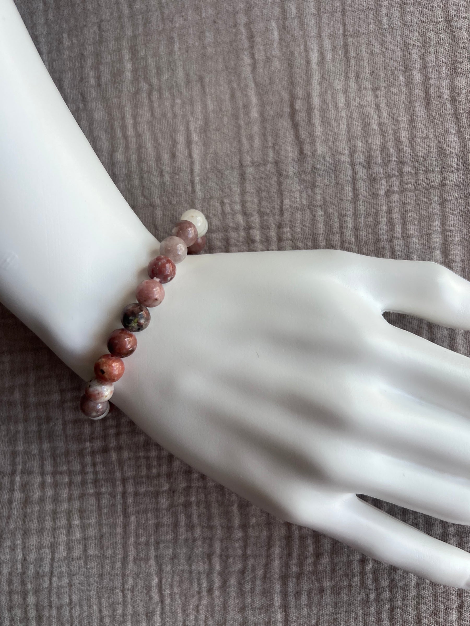 Pink Lepidolite Bracelet on wrist